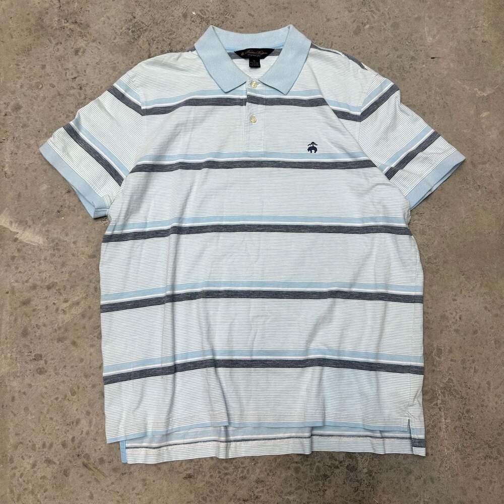 Brooks Brothers Blue Striped Cotton Linen Polo Shirt - XL